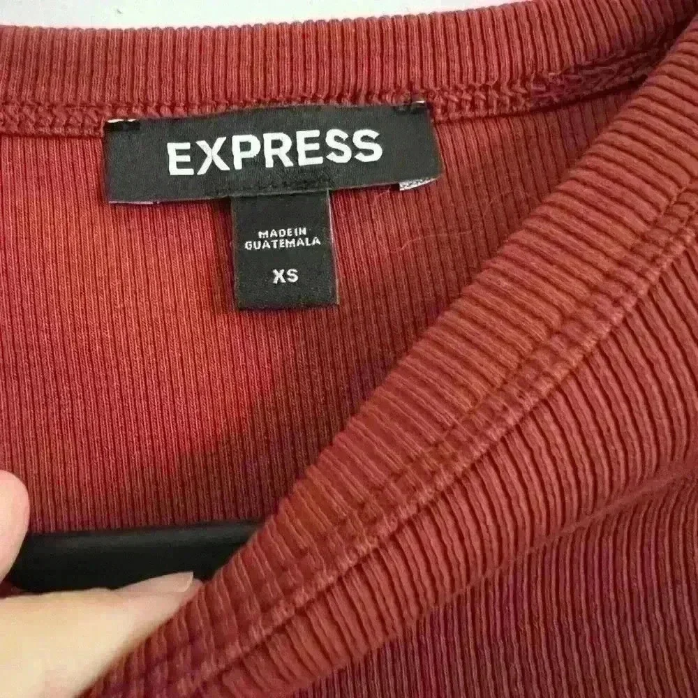 Express Terra Cotta Ribbed Ruffled Shoulder Tee - Picture 4 of 4